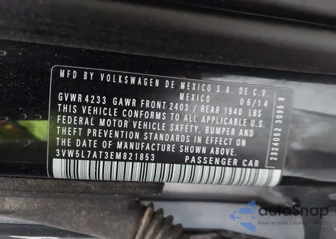 2014 Volkswagen Beetle 2.0L Tdi z USA, uszkodzony, nr VIN 3VW5L7AT3EM821853